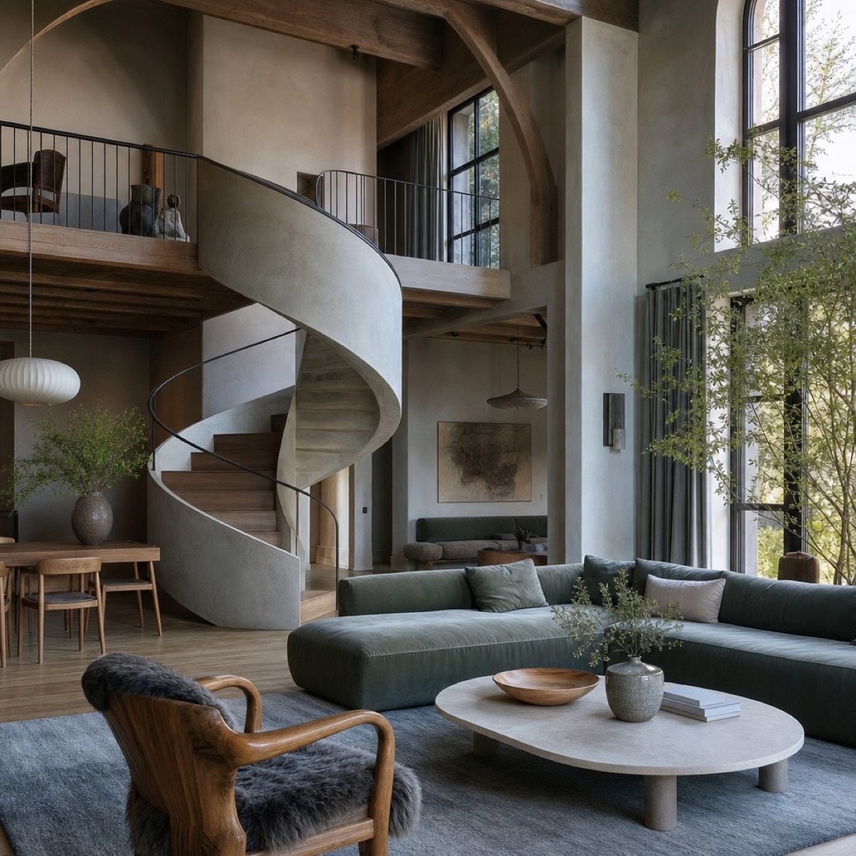 Loft apartment with spiral staircase